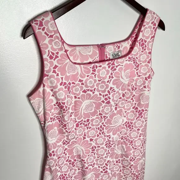 Vintage Lilly Pulitzer Sleeveless Shift Dress Womens 8 Pink White Floral Lace - Picture 2 of 9